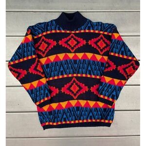 Vintage Croquet Club Sweater Womens Size Medium Geometric Aztec Mock‎ Neck